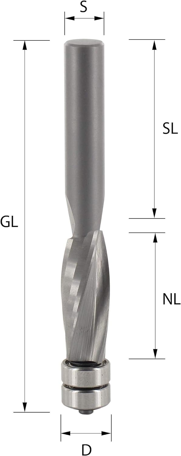 ENT 13490 Bündigfräser Premium HSS-Ausführung Spiralgenutet VHW (VHM), Schaft (C) 8 mm, Durchmesser