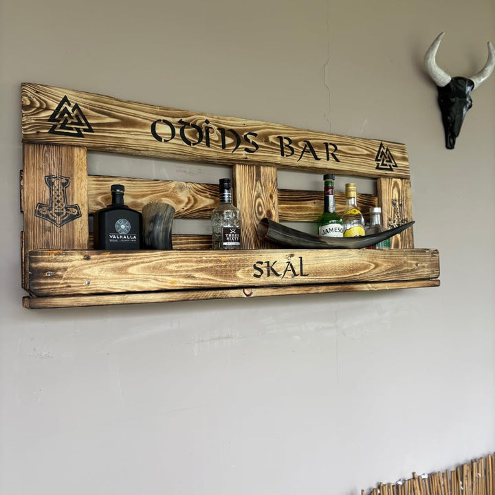 WIKINGER BAR Weinregal Personalisierbar mit Getränkespender Rustikal Met Bier Schnaps Regal Whisky G