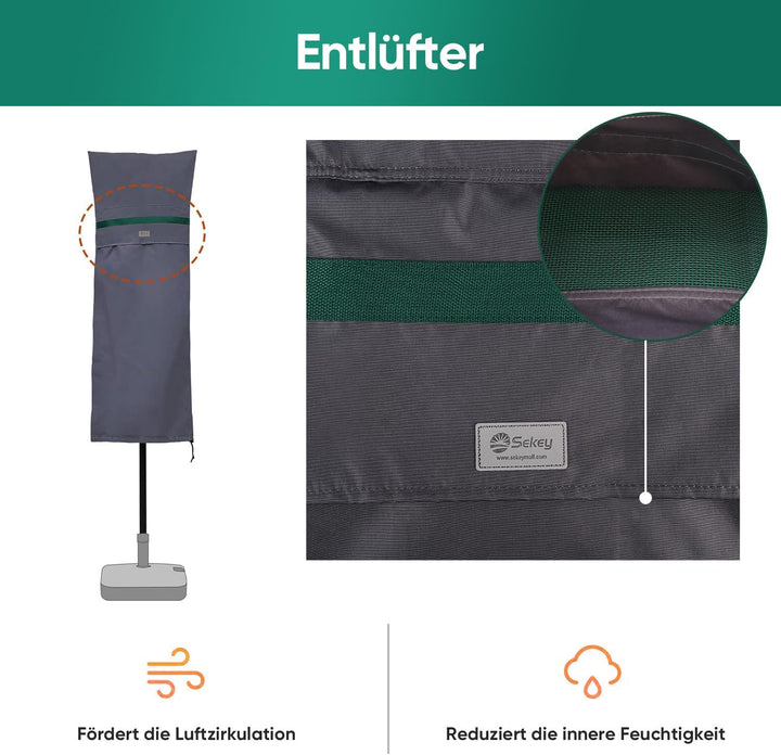 Sekey DoppelSonnenschirm Schutzhülle mit Stab, Abdeckhauben für Gartenschirm mit Belüftungsöffnungen