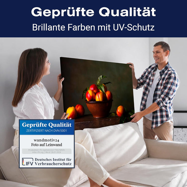 wandmotiv24 Obst & Gemüse als Leinwandbild, 100x75cm, Querformat, Nektarine, Früchte, Küche, Lebensm