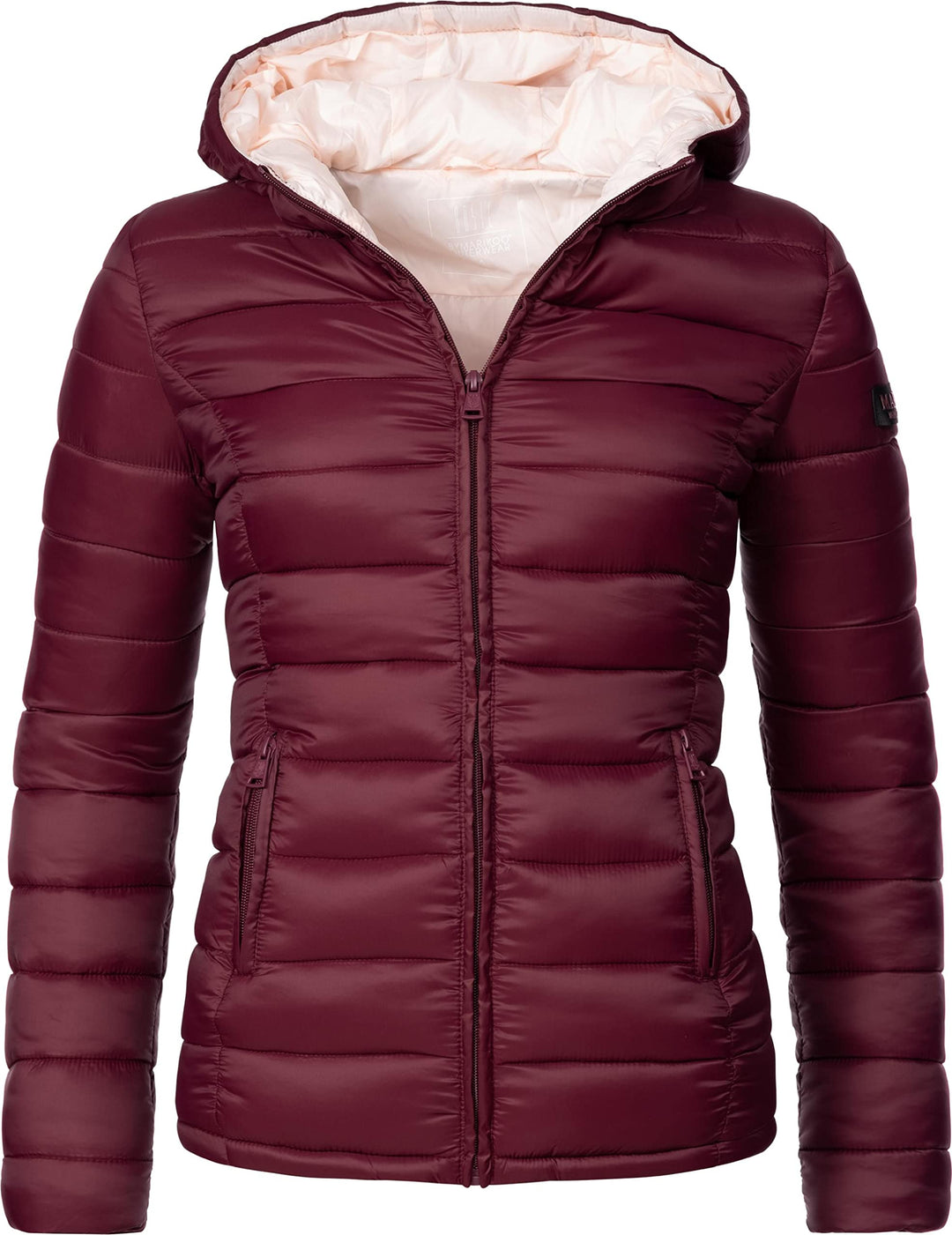 MARIKOO Damen Übergangsjacke leichte Steppjacke kurz mit Kapuze Lucy XS-3XL M Weinrot, M Weinrot