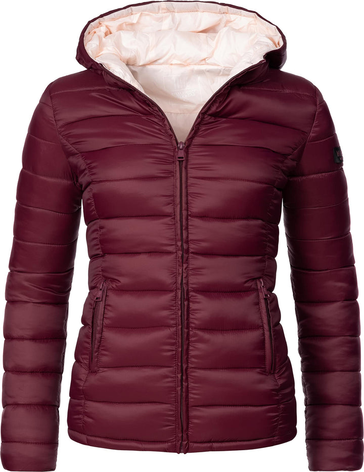 MARIKOO Damen Übergangsjacke leichte Steppjacke kurz mit Kapuze Lucy XS-3XL M Weinrot, M Weinrot