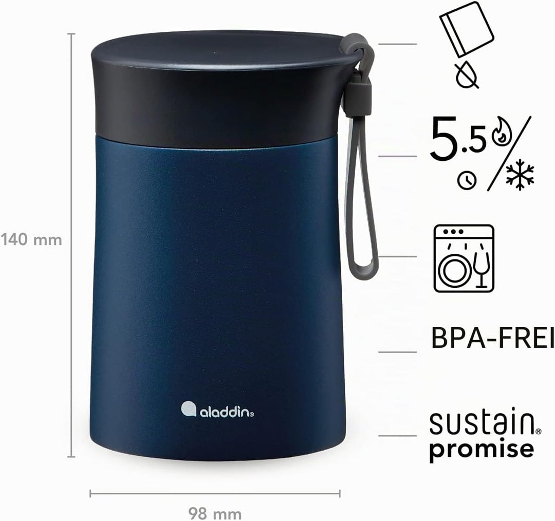 Aladdin Bistro Thermavac Stainless Steel Food Jar 0.4L Navy Blue – Keeps hot or cold for 5.5 Hours -