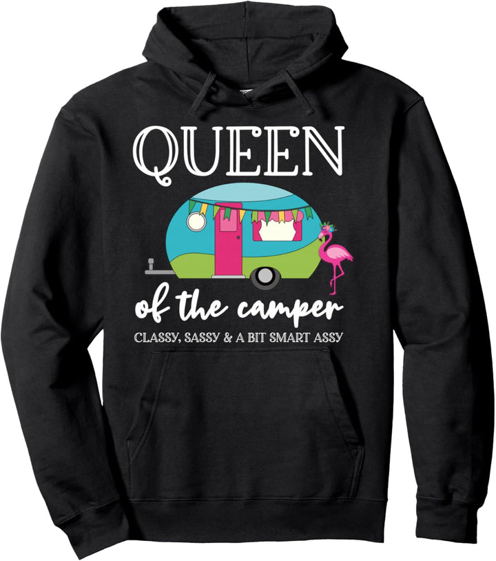 Camping Queen Tee Women Queen of the Camper RV Flamingo Pullover Hoodie