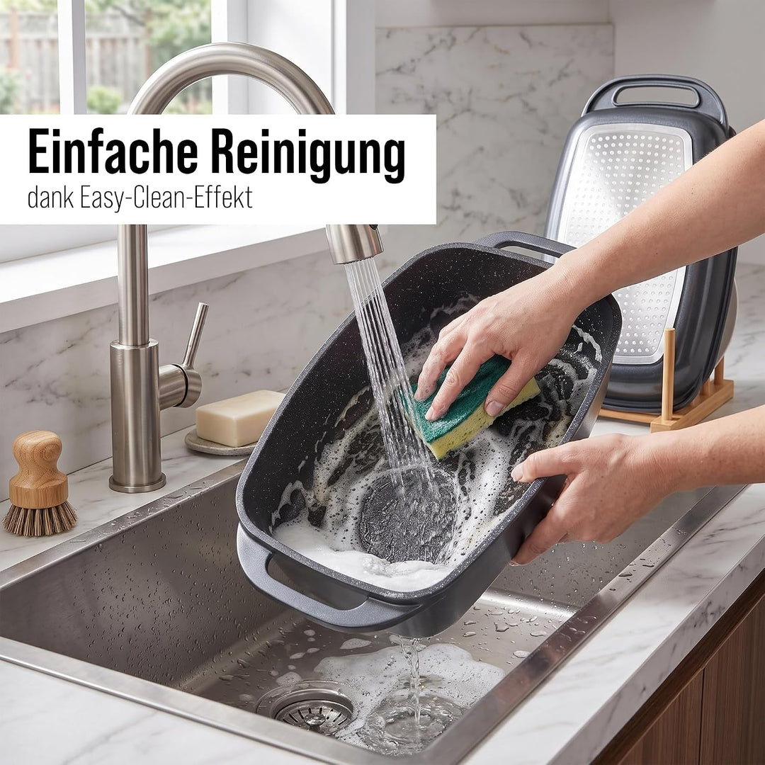 STONELINE Bräter Induktion 40 x 22 cm, 5,6 L, backofengeeignet, Deckel als Auflaufform verwendbar, A