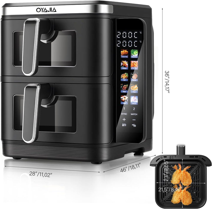 Double Stack Heissluftfritteuse, Vertikale Doppelkammer Heissluftfritteuse, Klappbares Touchdisplay,