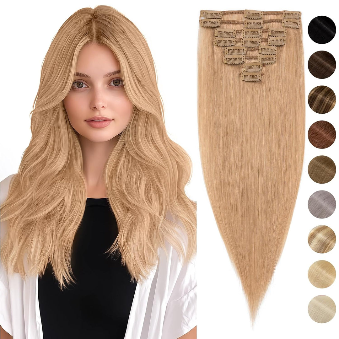 Silk-co Echthaar Clip In Extensions 8 Tressen 18 Clips 70g, Karamellblond Hair Extensions, Remy Echt