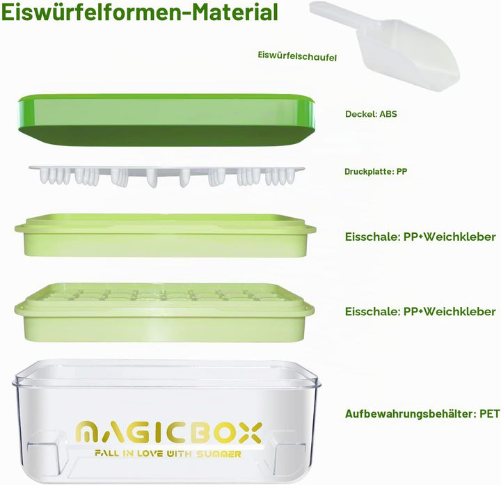 Eiswürfelform, Lebensmittelechte Silikon Eiswürfelbehälter mit Deckel, Alle Eiswürfel in Einer Sekun