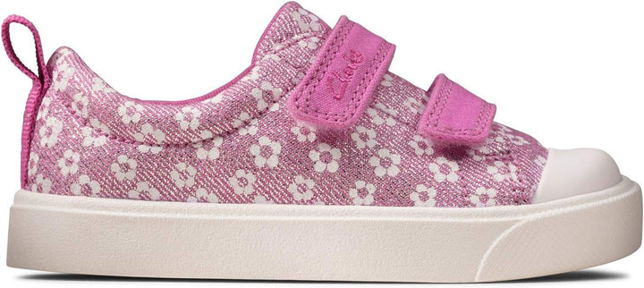 Clarks Mädchen City Bright T Sneaker Niedrig, Pink Canvas