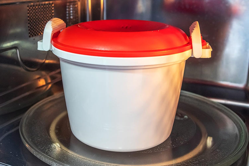 KitchenCraft Reiskocher - Mikrowellen-Dampfgarer, BPA-freier Kunststoff, 1,5 Liter, weiss/rot