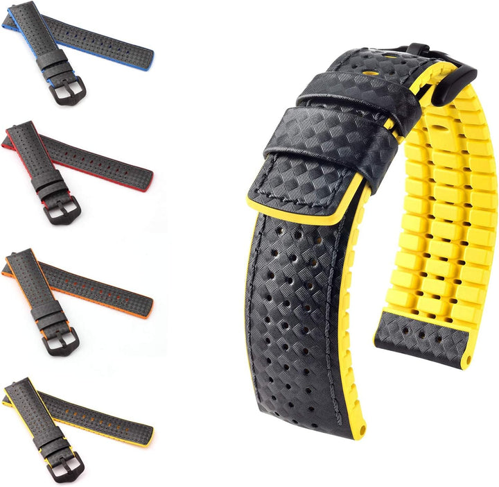 HIRSCH Herren Performance Uhrenarmband Modell Ayrton 24 mm Schwarz/gelb