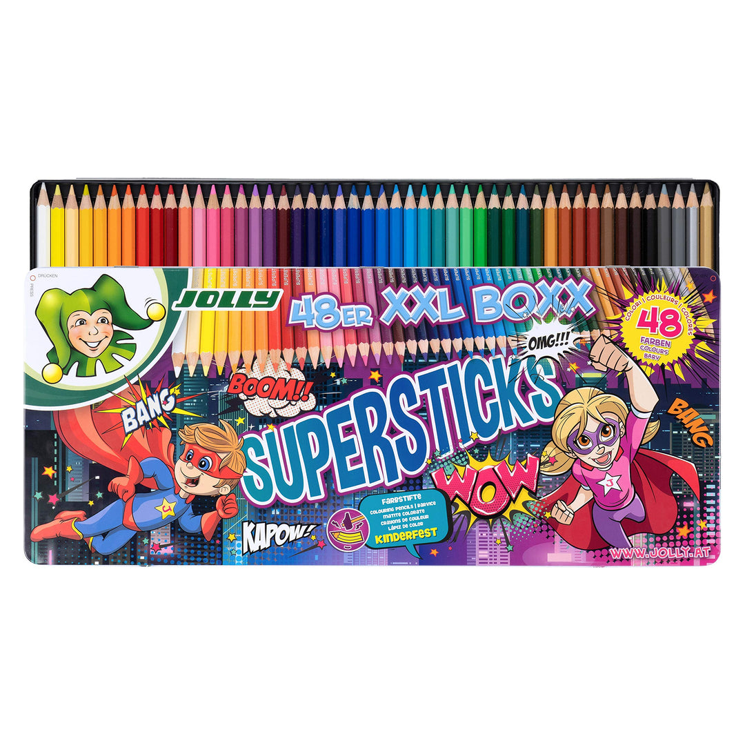 JOLLY Buntstifte Supersticks Kinderfest XXL Box Version 1, Bruchfeste & ungiftige Farbstifte, Made i