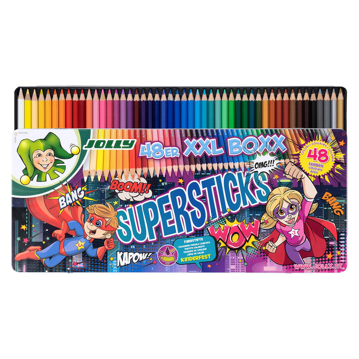 JOLLY Buntstifte Supersticks Kinderfest XXL Box Version 1, Bruchfeste & ungiftige Farbstifte, Made i