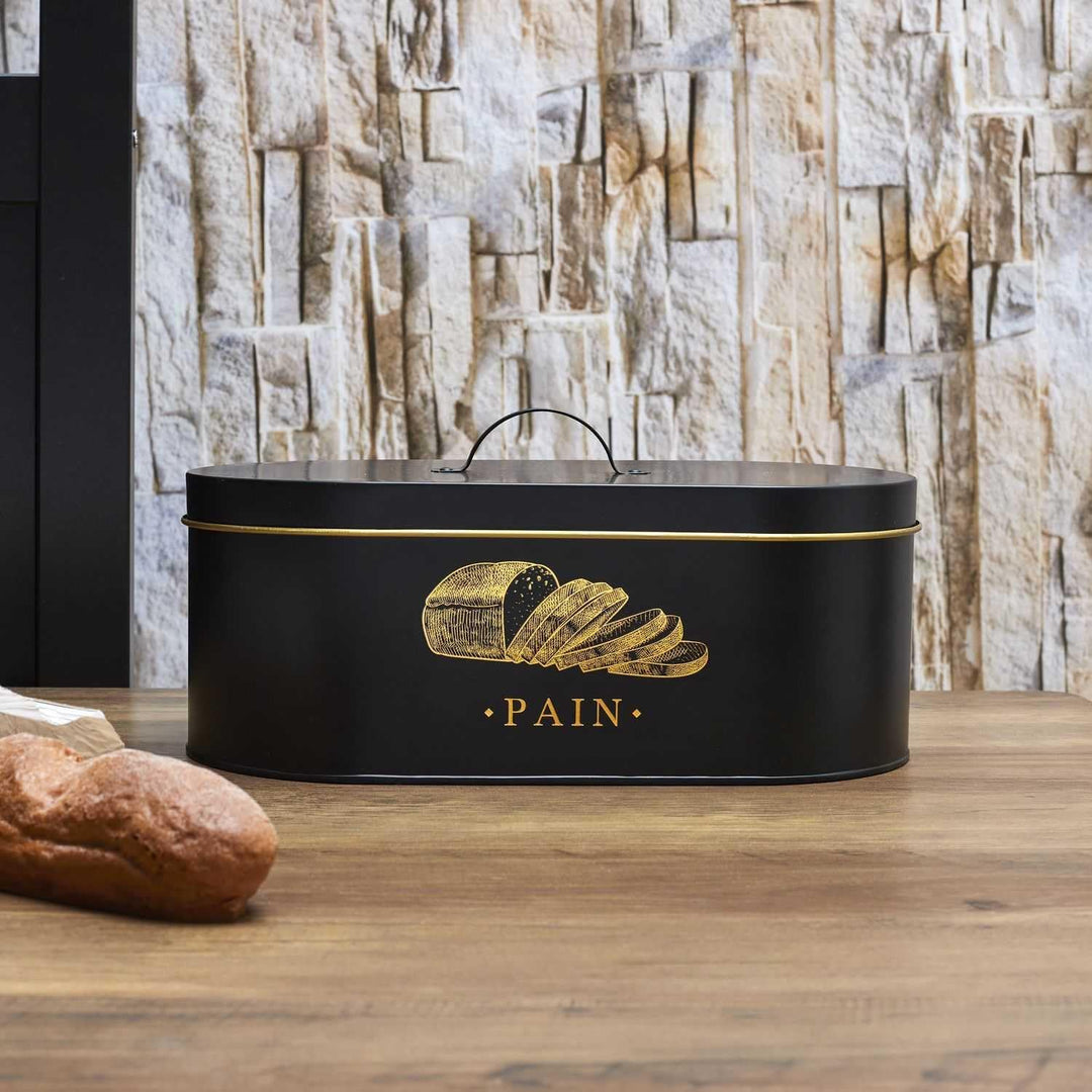COOK CONCEPT, BT6818, Bread Box in Black and Gold Metal, elegant Design, optimal Capacity for breads