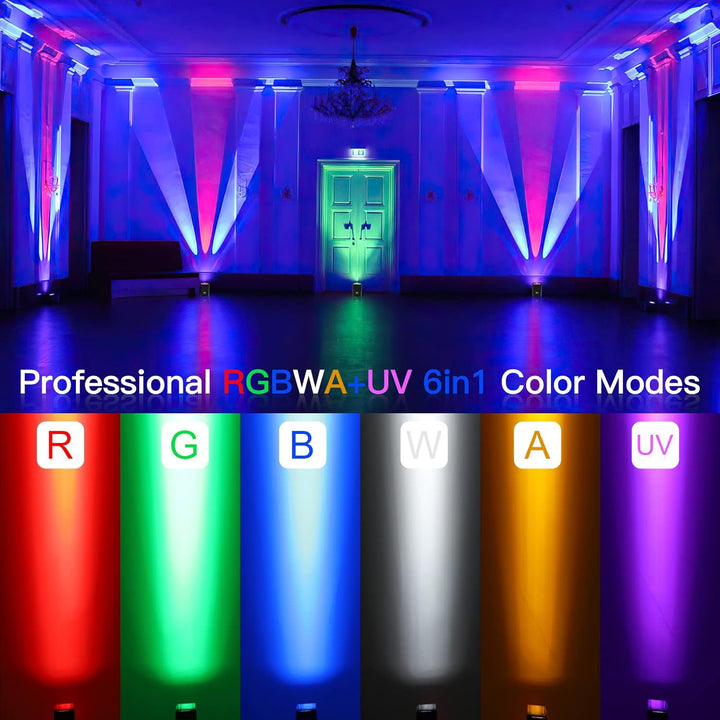PUZILOZA 6X18W Akku LED Par Scheinwerfer Strahler Wiederaufladbarer RGBWA+UV Bühnenlicht Uplight Out