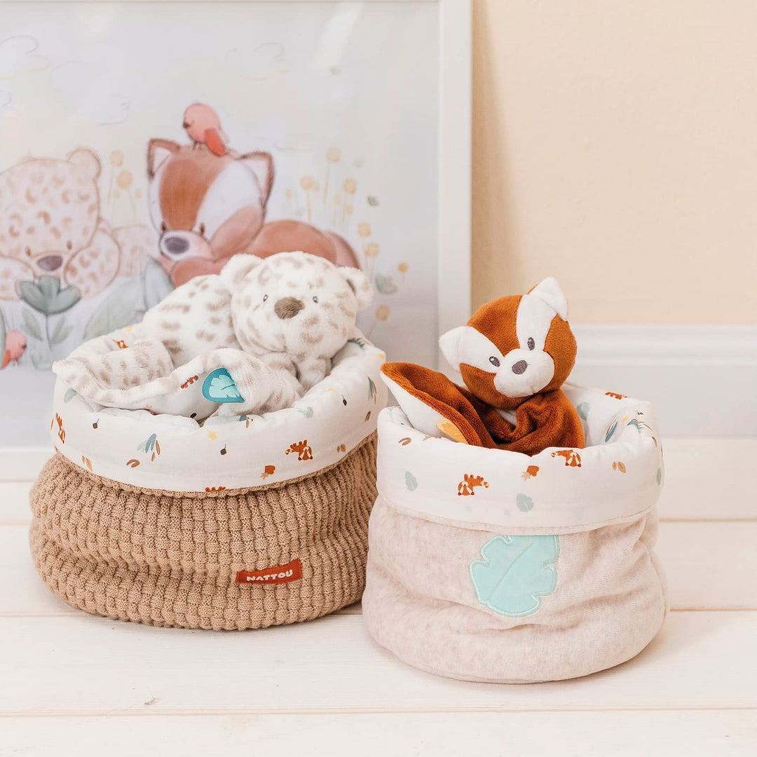 Nattou Aufbewahrungskörbe 2-er Set, Baumwolle & Polyester, Ca. 20 x 20 cm + 20 x 15 cm, Vegan, Boris
