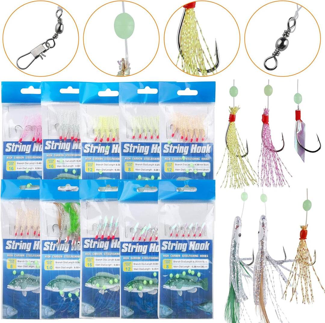 141 PCS Angelköder Angelrolle Set mit Baitcaster, Makrelenfedern Rig, Geflochtene Angelschnur, Weich