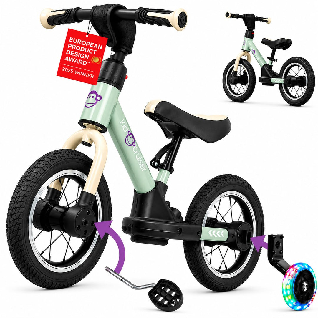 Kidcruiser Pedalplay laufrad ab 2 Jahre, ideal zum Radfahren Lernen, 3‑in‑1 mit LED Stützrädern &amp; Pe