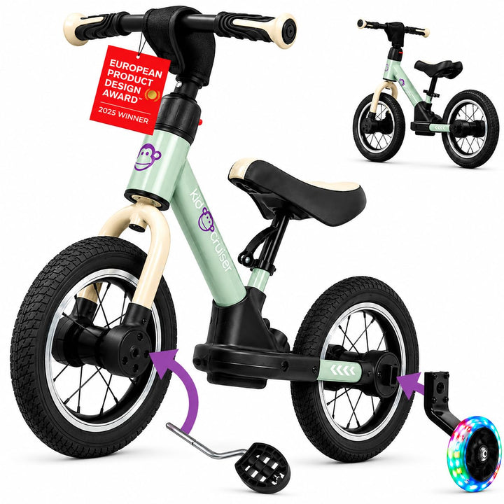 Kidcruiser Pedalplay laufrad ab 2 Jahre, ideal zum Radfahren Lernen, 3‑in‑1 mit LED Stützrädern &amp; Pe