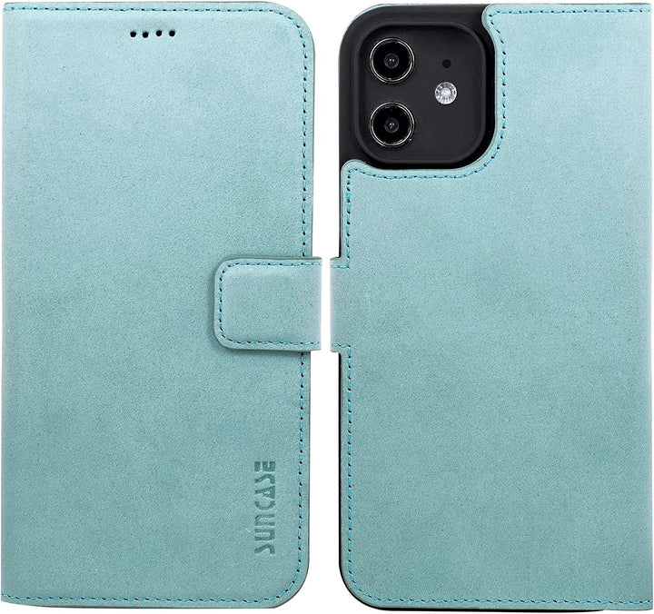 Suncase Book-Style Hülle kompatibel mit iPhone 12 (6.1") Leder Tasche (Slim-Fit) Lederhülle Handytas