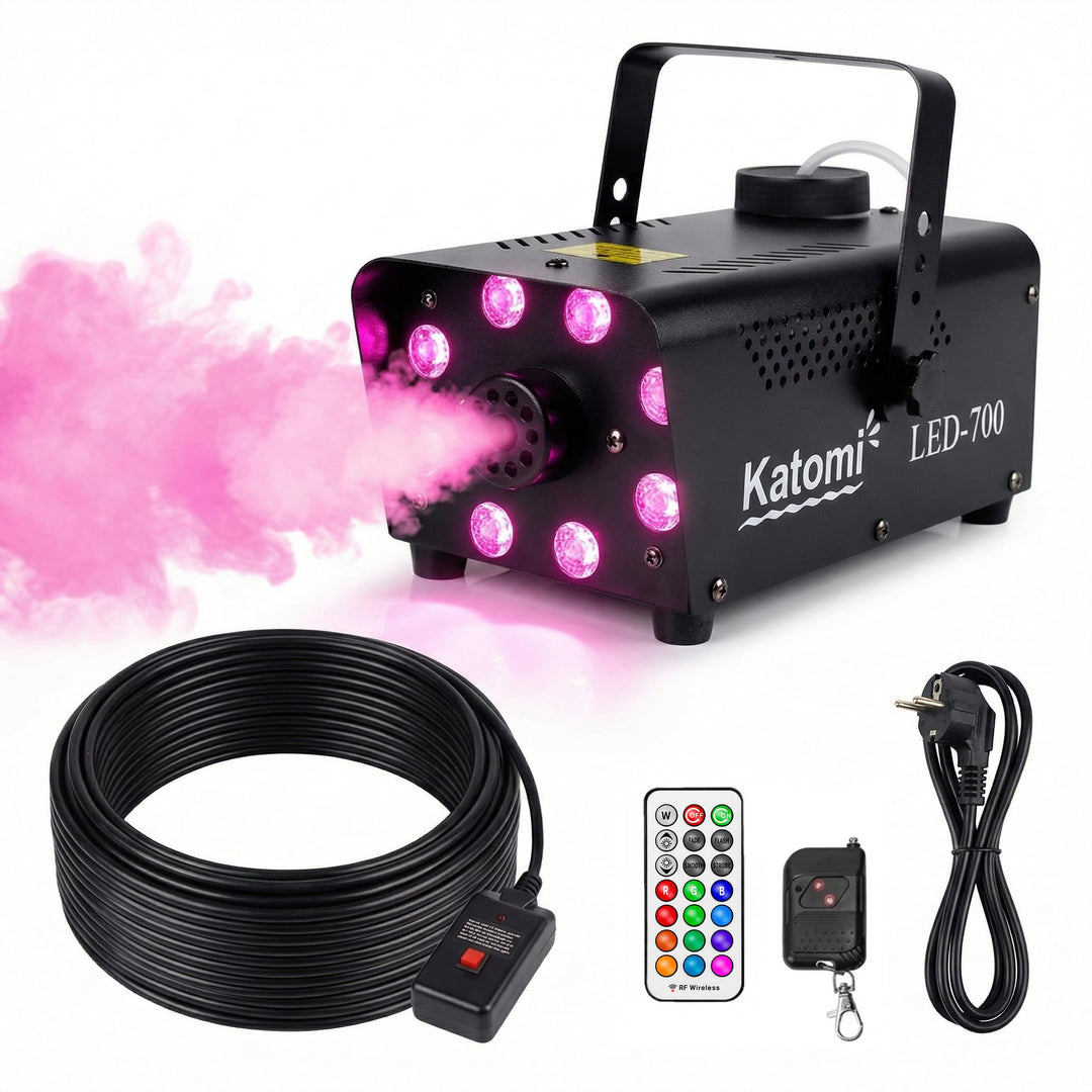 Katomi 700W Nebelmaschine RGB Effekt,13 Farbigen 8 LED Licht Smoke Machine,Mini Fog Rauchmaschine mi