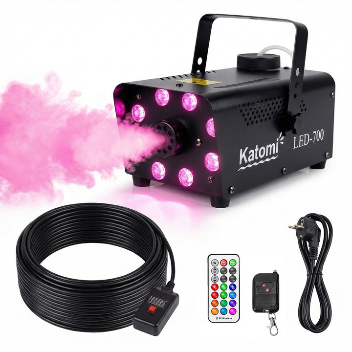 Katomi 700W Nebelmaschine RGB Effekt,13 Farbigen 8 LED Licht Smoke Machine,Mini Fog Rauchmaschine mi