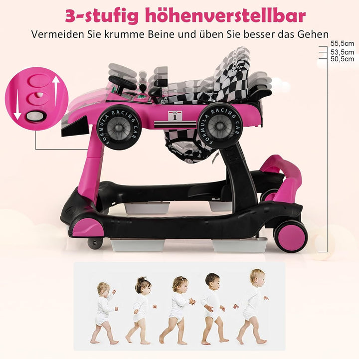 GOPLUS 4 in 1 Baby Lauflernhilfe, Lauflernwagen höhenverstellbar mit Licht &amp; Musik, Baby Walker Auto