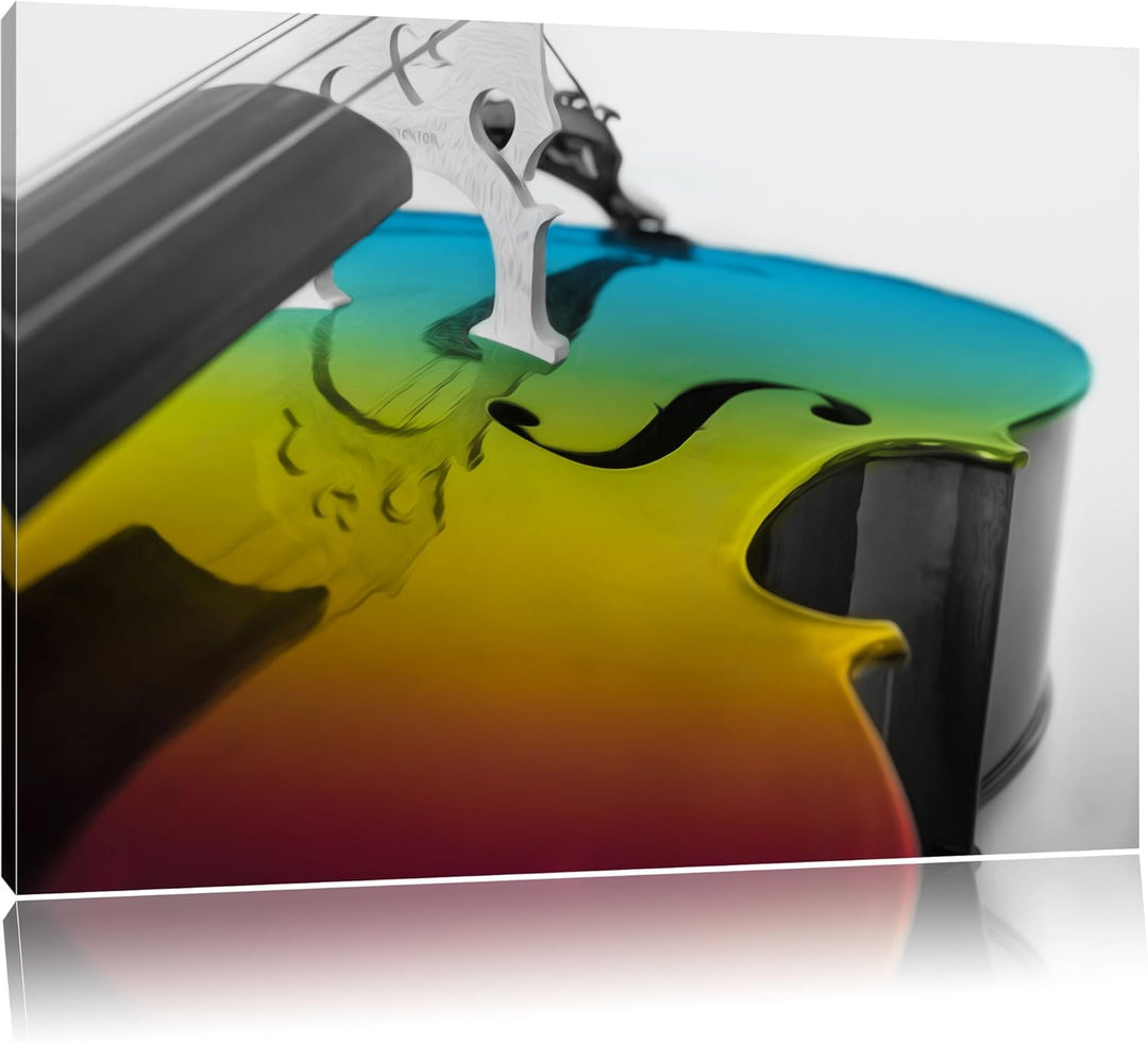 Cello in Regenbogenfarben gehalten schwarz/weiss Format: 100x70 auf Leinwand, XXL riesige Bilder fer