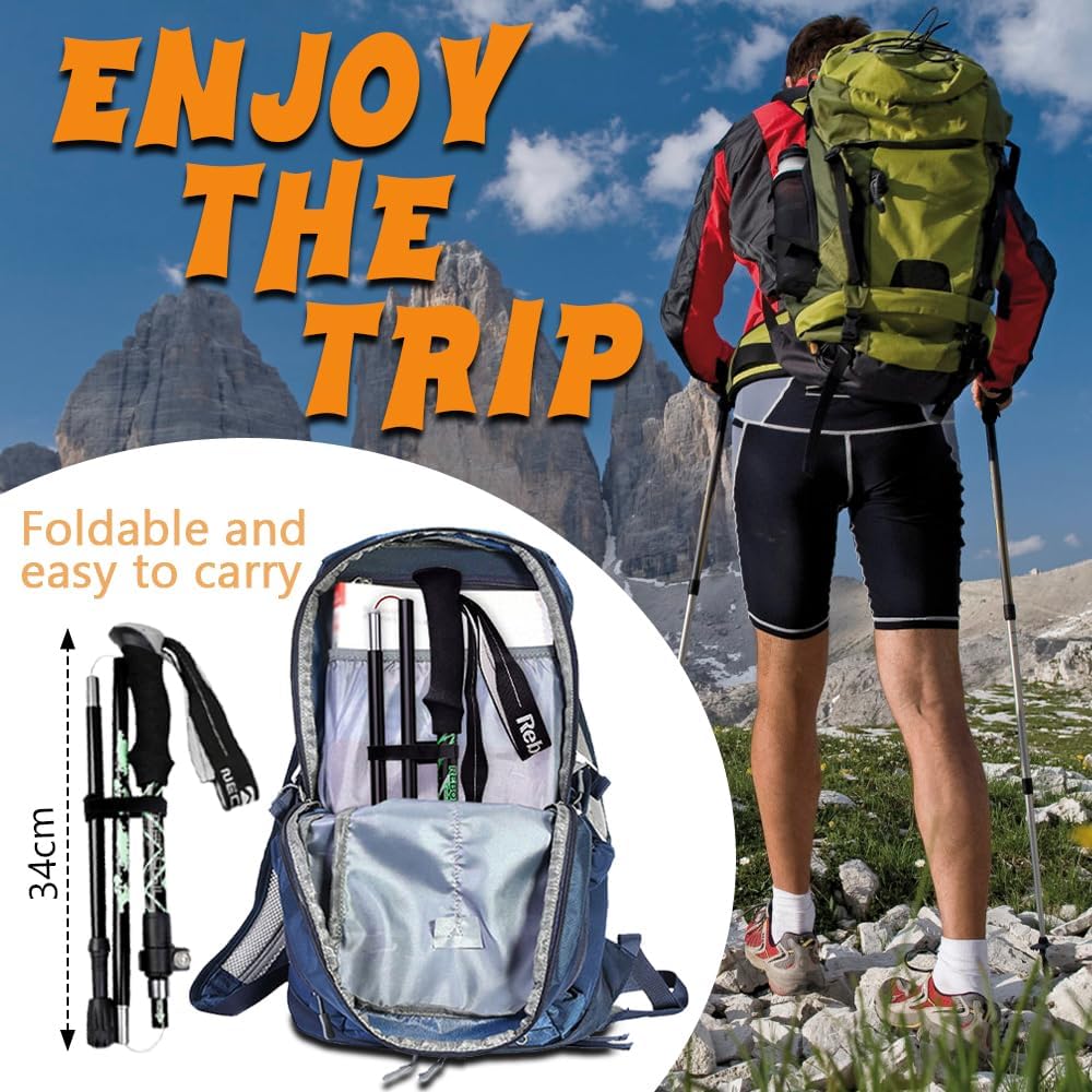 HOVIN Walking Stöcke Damen,Wanderstöcke Faltbar 105-125cm,Trekkingstöcke mit Gummipuffers für Trekki