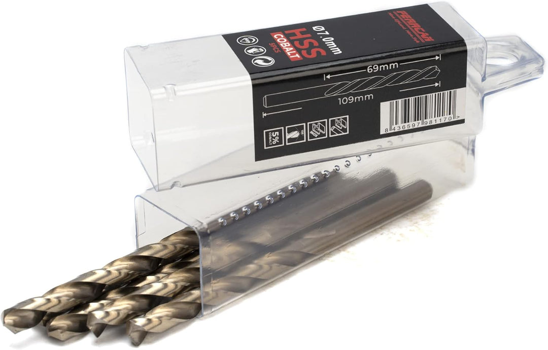 Ferrcan HSS Metallbohrer DIN338 M35 kobalt 7-13 mm (5er Pack) (7mm), 7mm