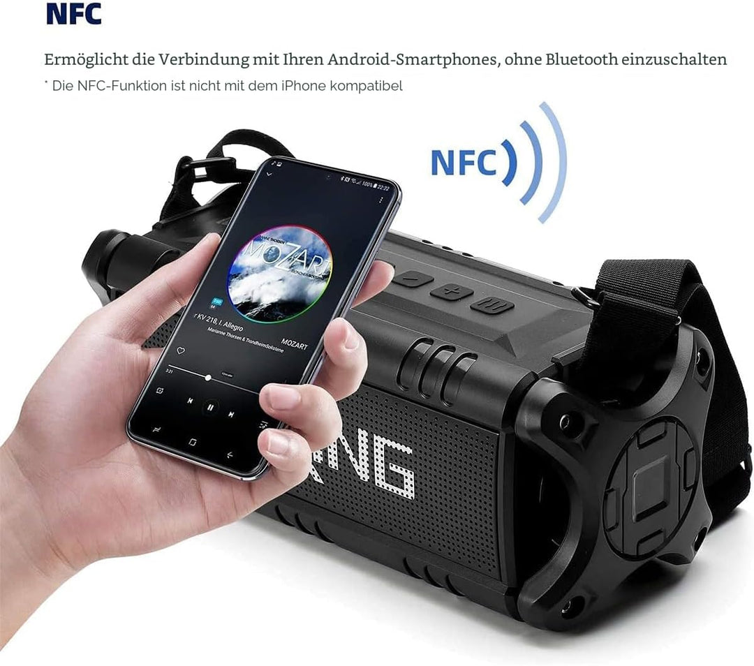 Bluetooth Lautsprecher, W-KING 50W Musikbox mit Enormer Bass/EQ/Powerbank/24H Akku/Wasserdicht IPX6