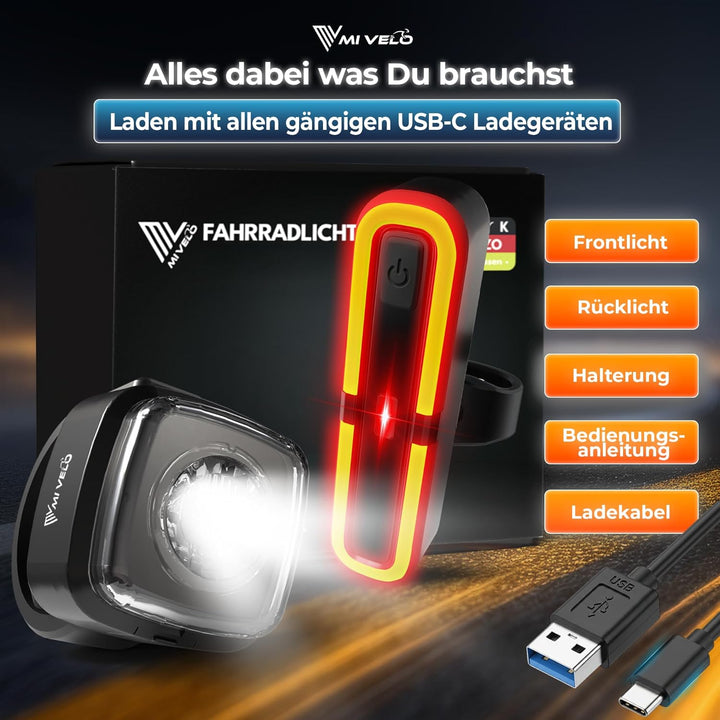 MIVELO Fahrradlicht Set mit Bremsanzeige - Fahrradlampe LED StVZO, IPX5 wasserdicht - Fahrradbeleuch