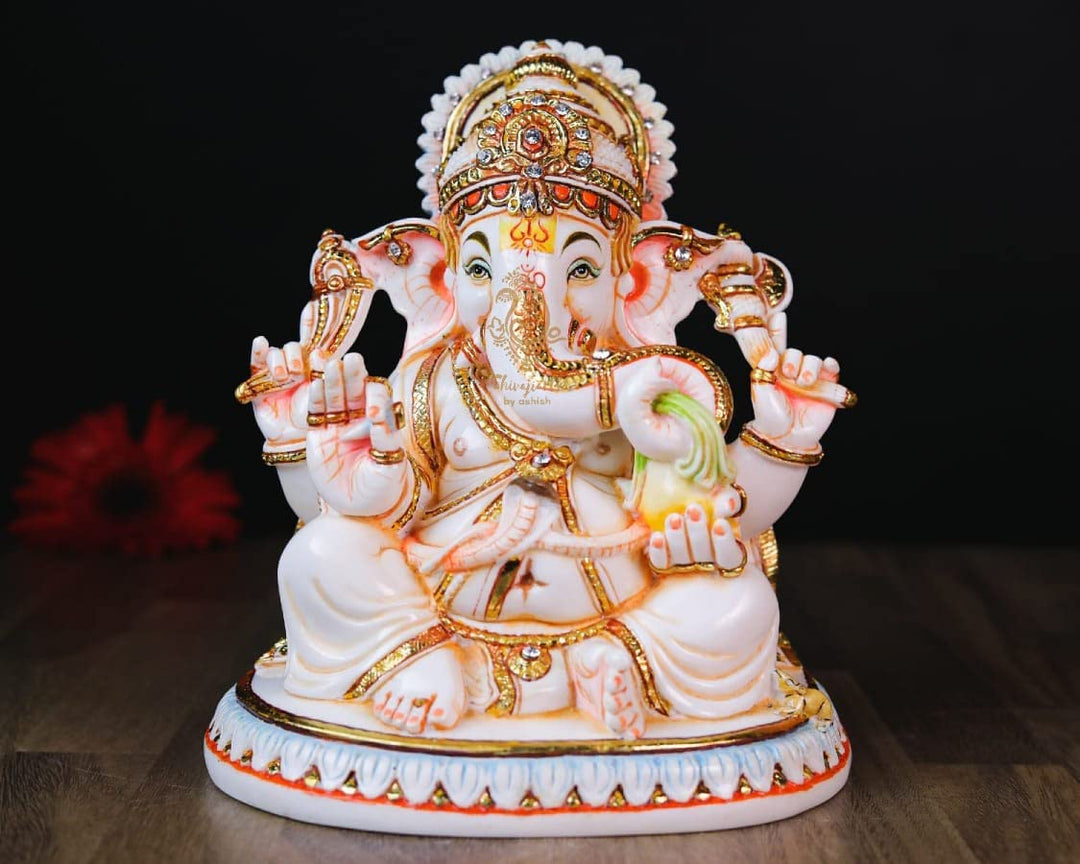 SHIVAJI ARTS Ganesha Statue, Marmor, Weiss, 19 cm, 1 Stück