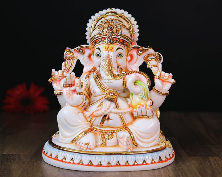 SHIVAJI ARTS Ganesha Statue, Marmor, Weiss, 19 cm, 1 Stück