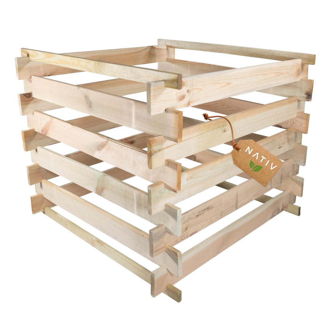 NATIV Komposter Garten, Holzkomposter Stecksystem, Gartenkomposter 88 x 88 x 73 cm, Komposter aus ze