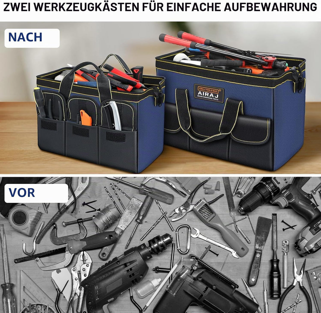 AIRAJ Werkzeugtaschen 14" & 16",Blau-Schwarzer Werkzeugtaschen Organizer mit 5 Taschen, Multifunktio