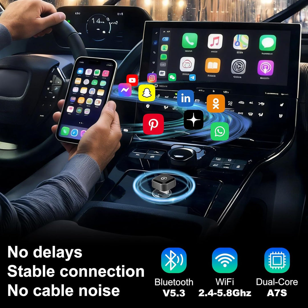 Mini USB Wireless CarPlay Adapter for iPhone & Wireless Android Auto 2-in-1 Adapter | Convert Wired