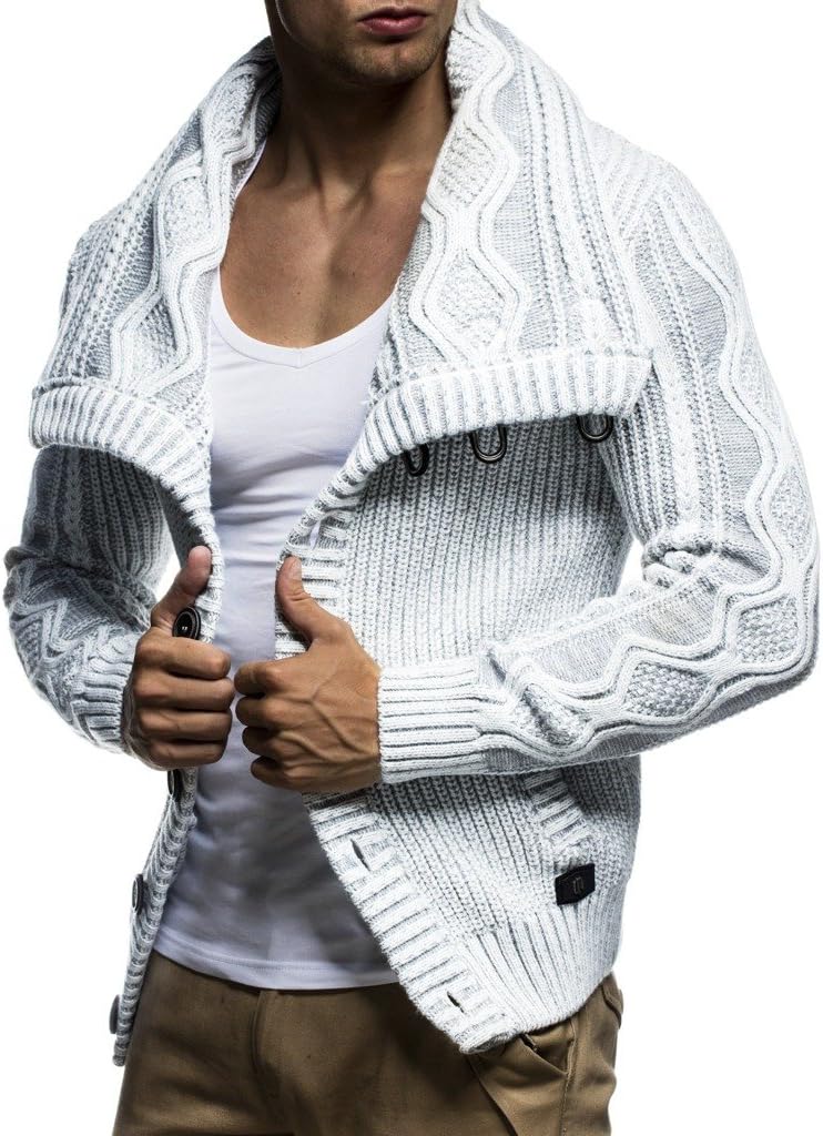 Leif Nelson Herren Strickjacke Schalkragen Slim Fit Winter-Freizeit-Jacke Moderne Männer Pulli Grobs