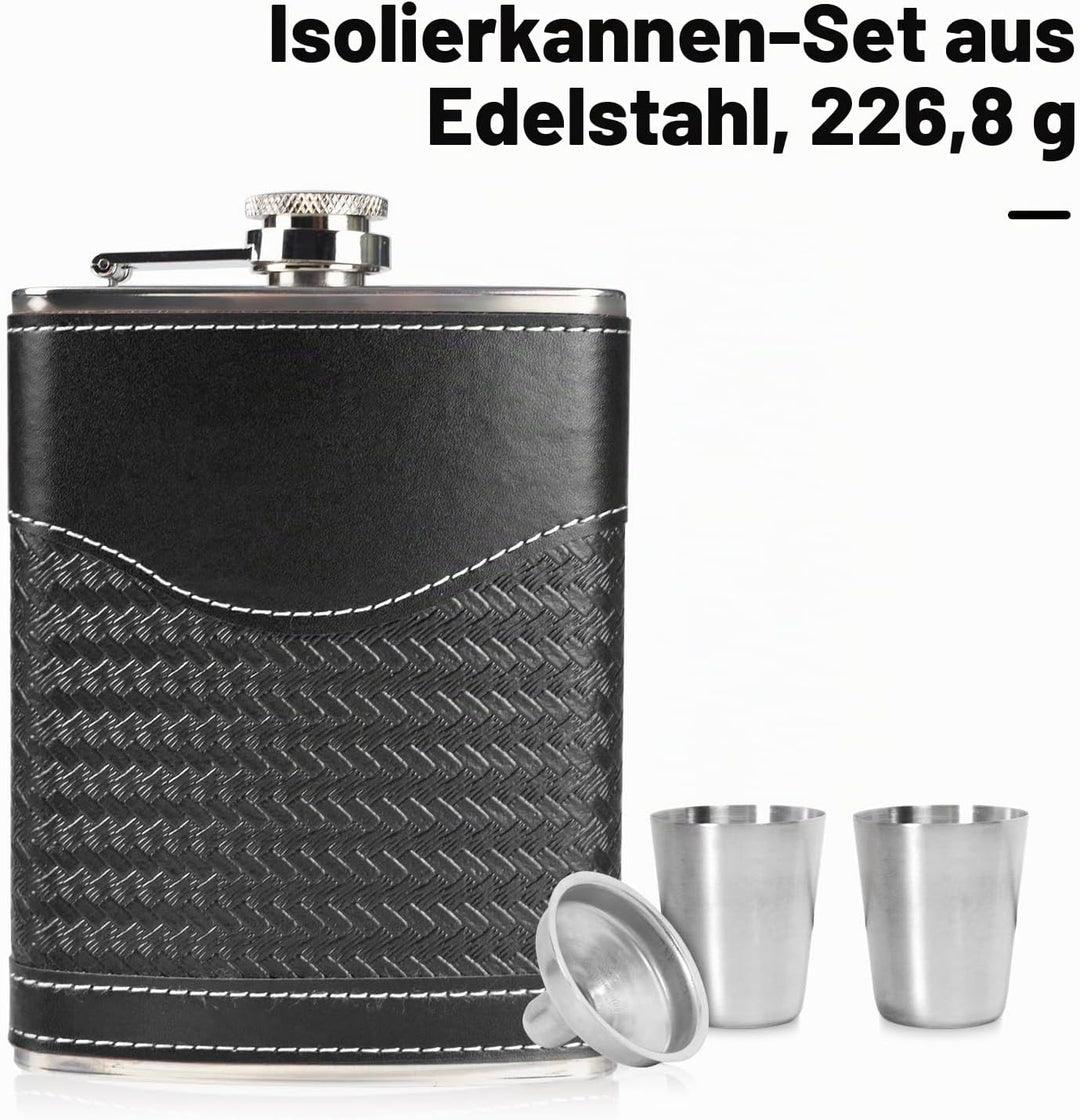 Flachmann-Set - 304 Edelstahl Mit Trichter, Schnapsgläser - Geschenk für Herren, Whiskey, Rum, Trauz