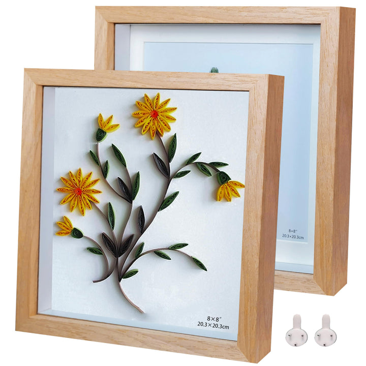 3D Bilderrahmen zum Befüllen Natural Bilderrahmen quadratisch holz Objektrahmen 20x20cm 2er-Pack Sch