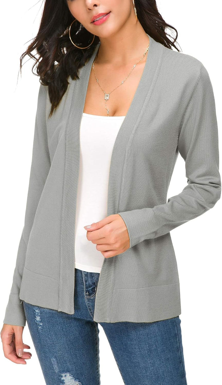 EXCHIC Damen Elegant Langarm Elastisch Strickjacke Cardigan Casual Leicht V-Ausschnitt Gestrickt Bla