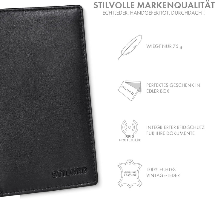 STILORD 'Arthur' Reisepasshülle Leder Reisezubehör Ausweismappe Echt Leder Reisedokumententasche Led