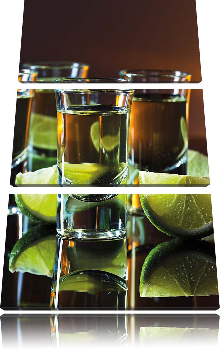 Pixxprint Tequila mit Limetten 3-Teiler Leinwandbild 120x80 Bild auf Leinwand