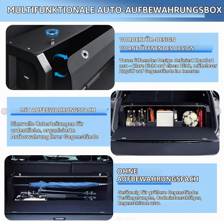 Grosser XXL Auto Kofferraum Organizer mit Deckel – Premium NAPPA Leder, Vordertür &amp; Tragbarer Push-P