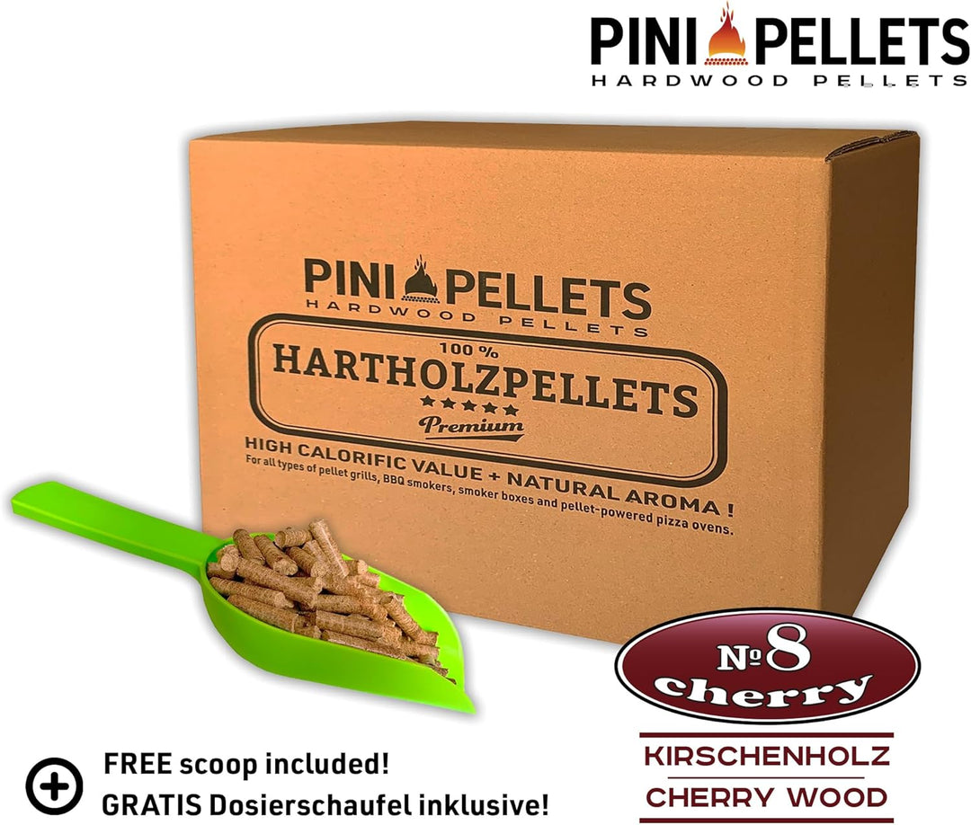 PINI Grillpellets № 8 Kirsche 10 kg BBQ Hartholzpellets zum Grillen Räuchern Smoken