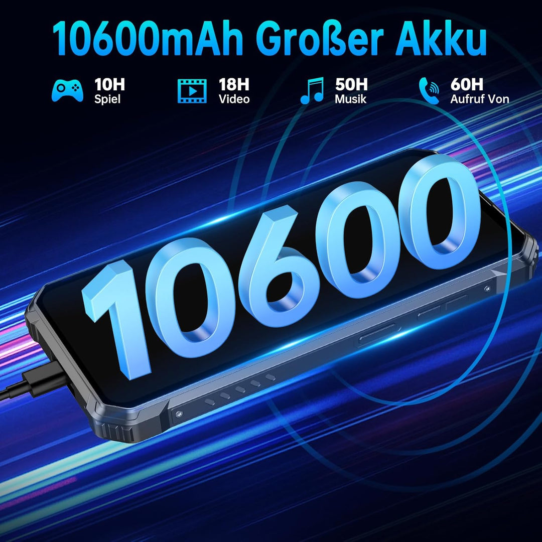 OUKITEL WP28S Outdoor Smartphone - 10600mAh Outdoor Handy Ohne Vertrag Android 14, 16GB RAM + 128GB