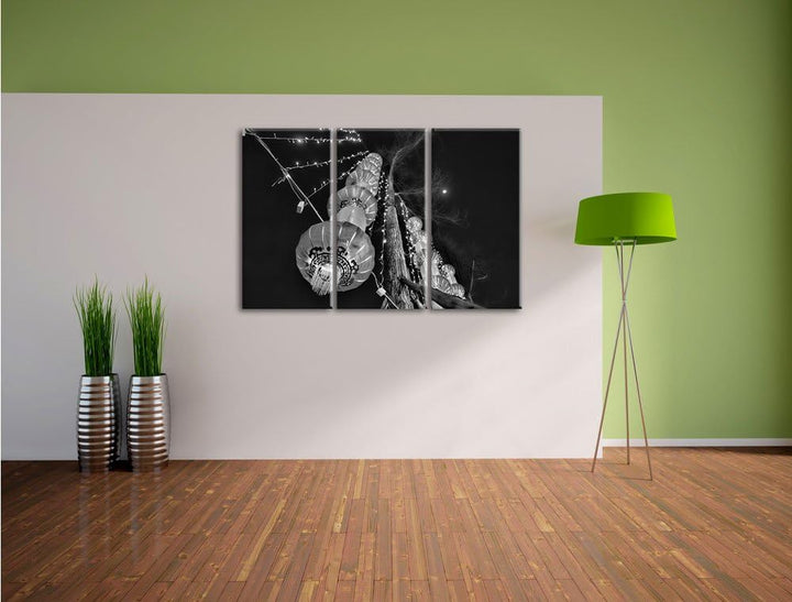 Pixxprint traditionelle chinesische Lampions als Leinwandbild/Grösse: 3 Teilig (120x80) cm/Wandbild/
