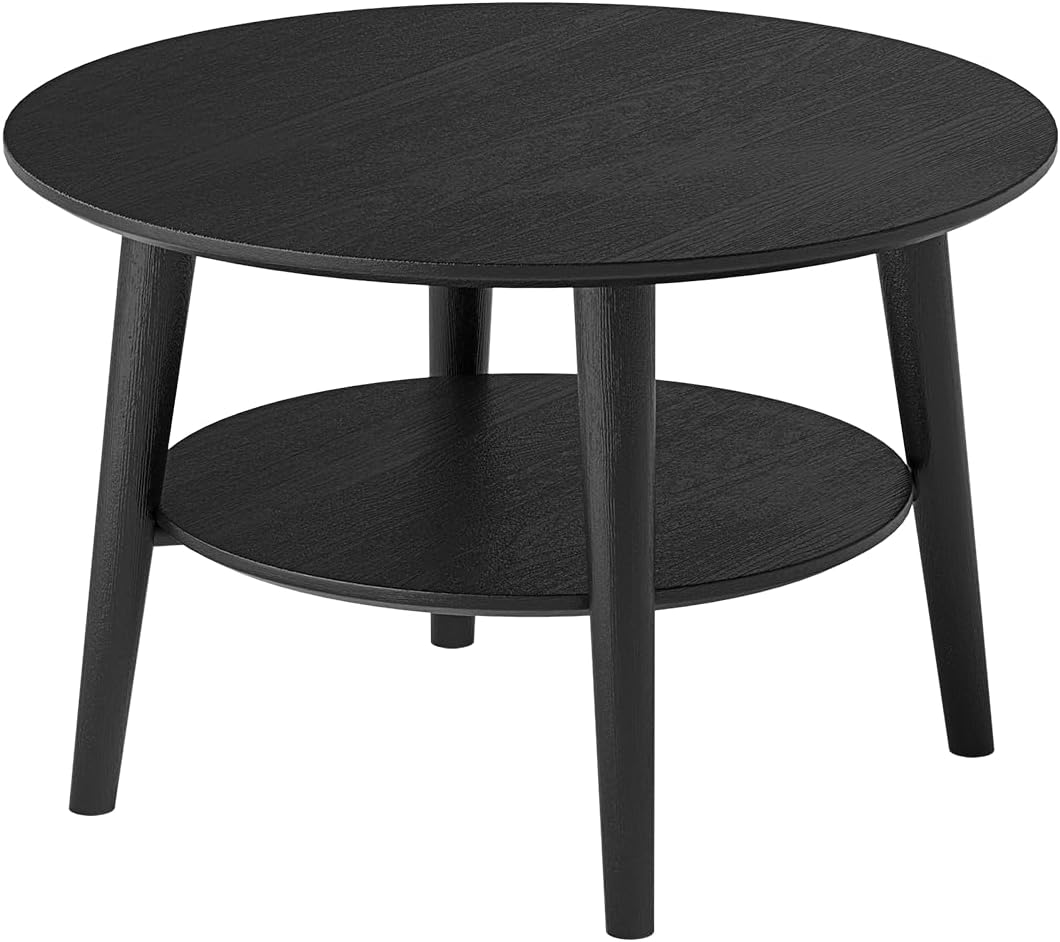 skølm Mjölnir Couchtisch rund Ø70 cm – Wohnzimmertisch aus Eiche Massivholz – Sofatisch mit 2 Ablage
