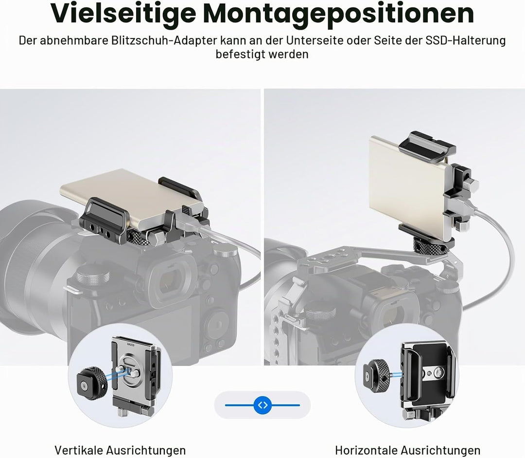 Neewer Universelle SSD-Halterung mit Kaltschuh/Kabelklemme, 4,1 cm - 6,6 cm für T5 T7 T9 SSD, kompat