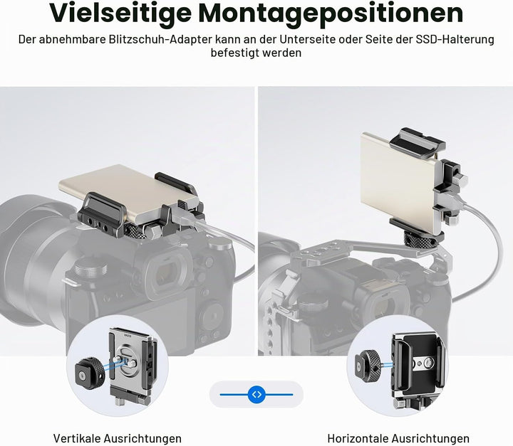 Neewer Universelle SSD-Halterung mit Kaltschuh/Kabelklemme, 4,1 cm - 6,6 cm für T5 T7 T9 SSD, kompat
